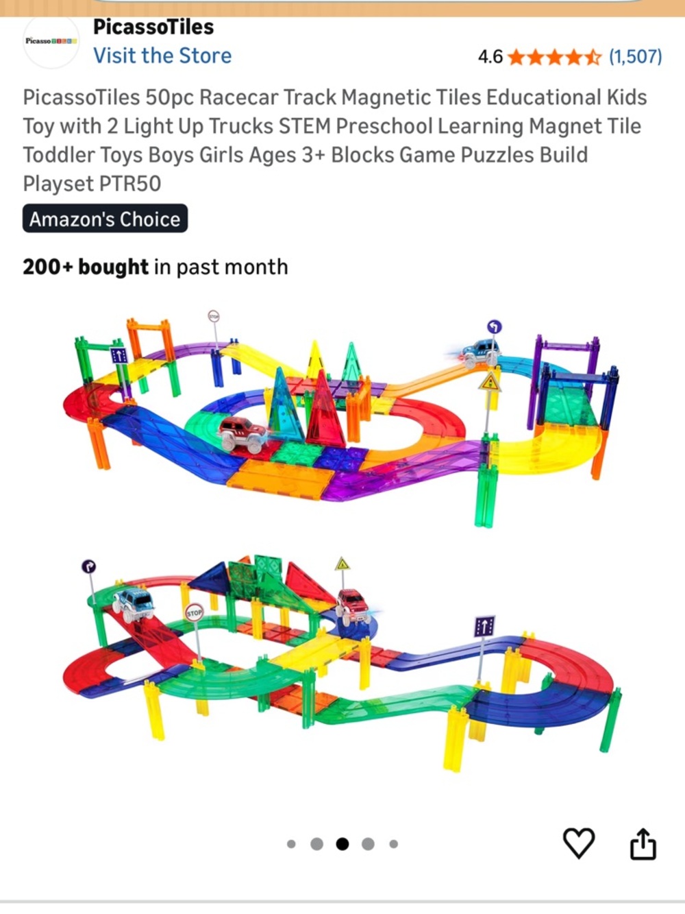 Picasso Tiles Magnetic Racecar Track Set